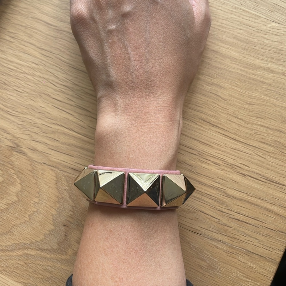 Valentino Rockstud Bracelet, pink leather w/ gold hardware